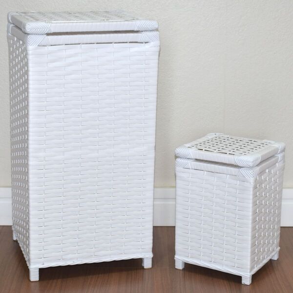 Kit Cesto Roupas 30x30x60 E Lixeira 20x20x30 Branco