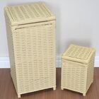 Kit Cesto Roupas 30x30x60 E Lixeira 20x20x30 Palha Bege