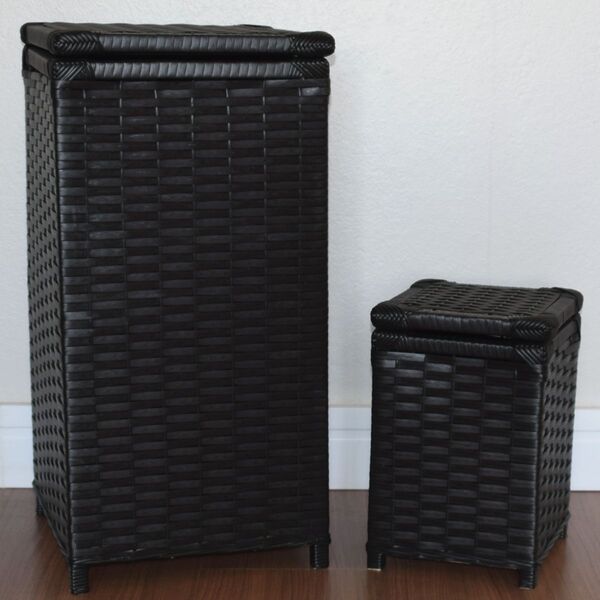 Kit Cesto Roupas 30x30x60 E Lixeira 20x20x30 Preto