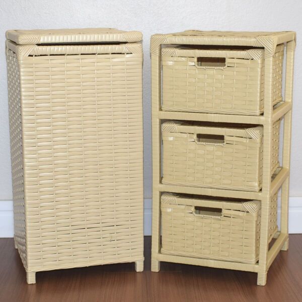 Kit Cesto Roupas E Gaveteiro 3 Gavetas Fibra Sintética 30x60