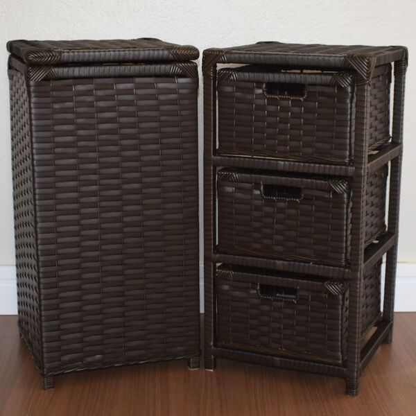 Kit Cesto Roupas E Gaveteiro 3 Gavetas Fibra Sintética 30x60