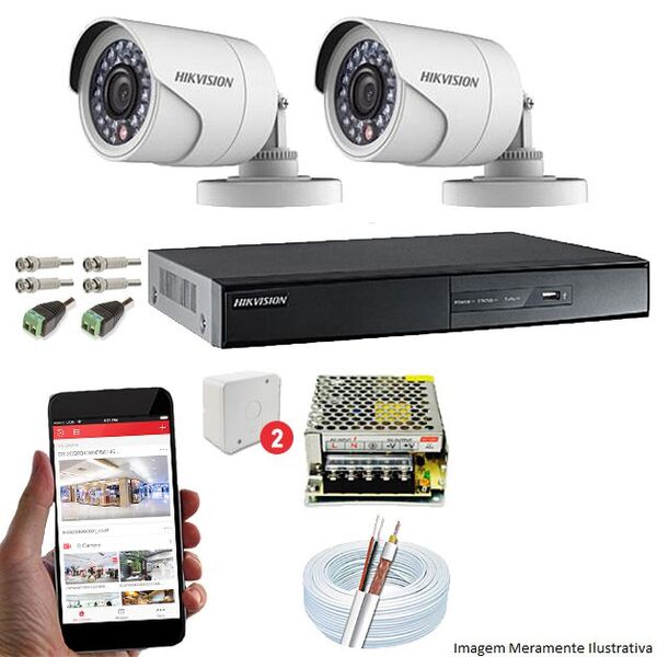 Kit CFTV 2 Câmeras Hikvision DVR 4 canais DS-7204 Acessórios