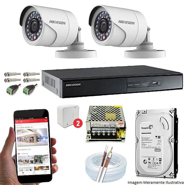 Kit CFTV 2 Câmeras Hikvision DVR 4 canais DS-7204 HD 1TB