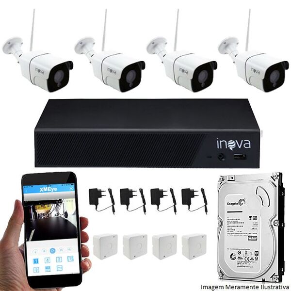 Kit CFTV Wifi 04 Câmeras Inova IP 1.3MP 01 DVR Inova 04 Canai