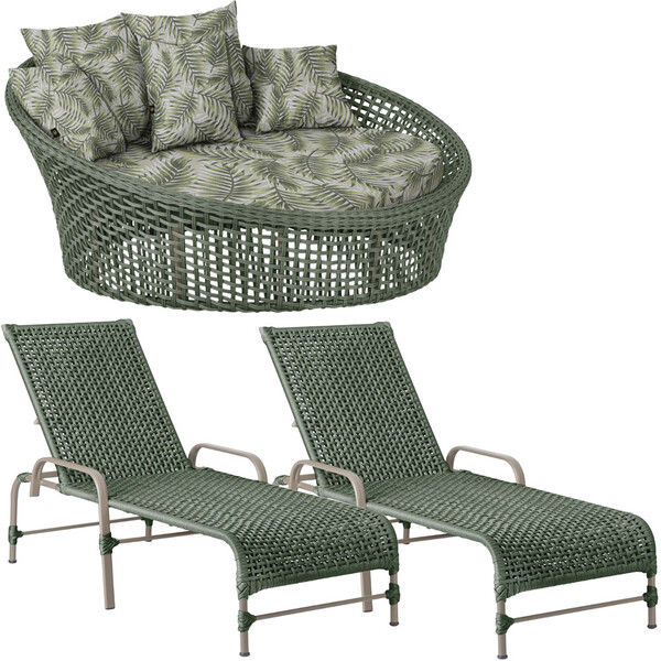 Kit Chaise Hungria E Espreguiçadeiras Catar Corda Náutica Alu