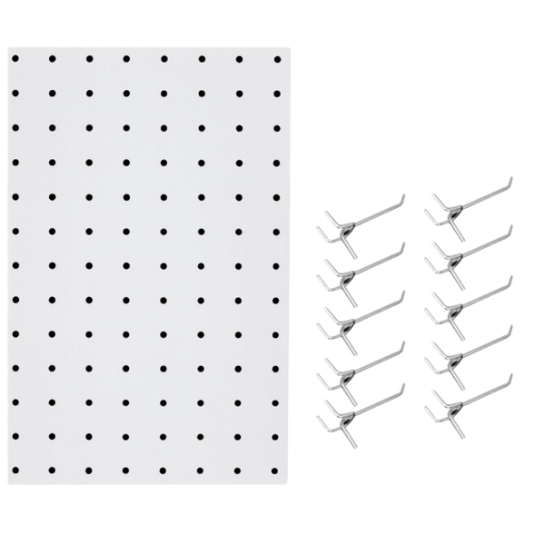 Kit Chapa Perfurada 120 x 60 Branco Cristal + 10 Ganchos 20 Cm