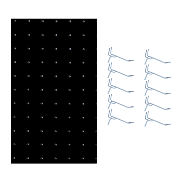 Kit Chapa Perfurada Reta Uv 120 x 60 cm - Preto + 10 Ganchos