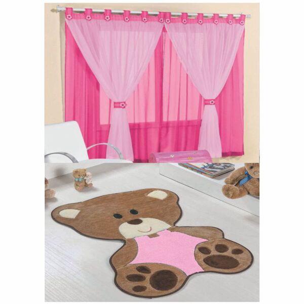 Kit Charmoso Decoração = Cortina Juvenil 2 Metros + Tapete Be
