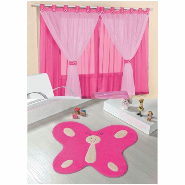 Kit Charmoso Decoração = Cortina Juvenil 2 Metros + Tapete Bo