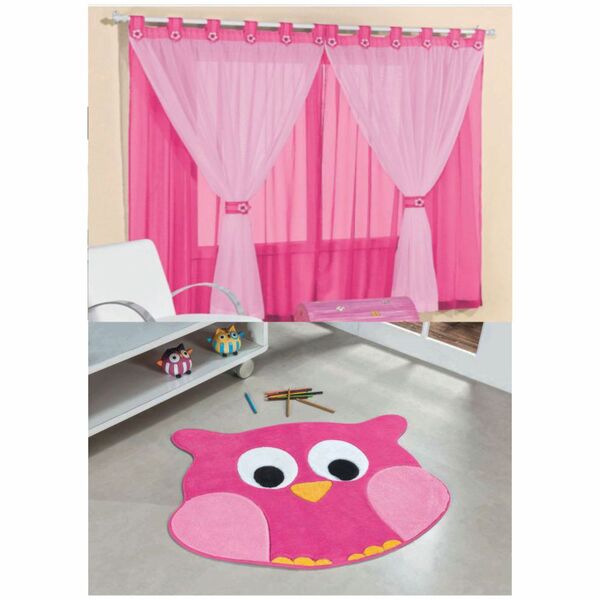 Kit Charmoso Decoração = Cortina Juvenil 3 Metros + Tapete Co
