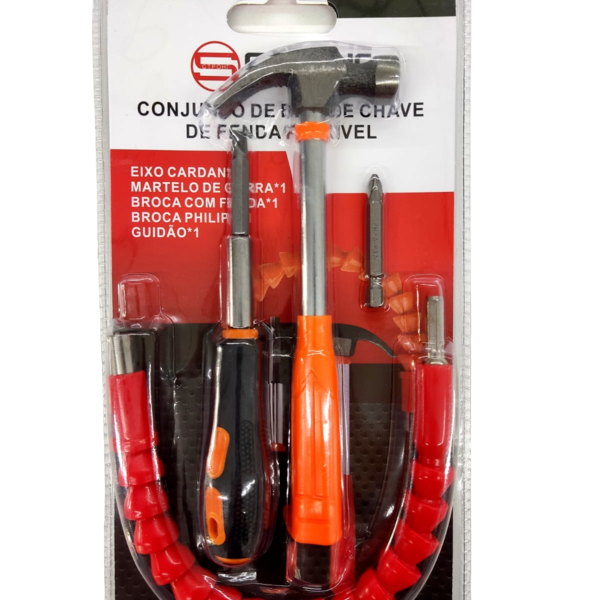 Kit Chave Com Eixo Flexivel Ponta Fenda E Philips E Martelo