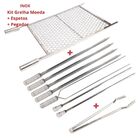 Kit Churrasco 100% Inox, Grelha 70x60 Com 7 Espetos, Pegador