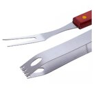 Kit Churrasco 2 Pçs Aço Inox E Madeira  34cm X 6,5cm X 2,6cm