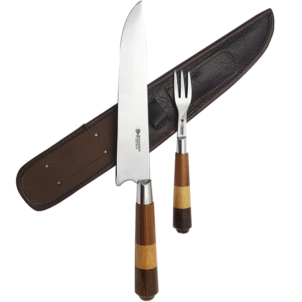 Kit Churrasco Garfo Faca 8'' Aço Inox Bainha Cabo Madeira