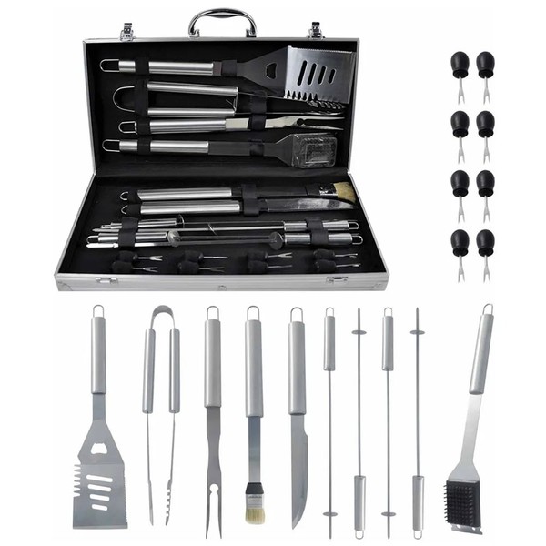 Kit Churrasco Jogo 18 Peças Churrasqueiro Profissional Aço Inox