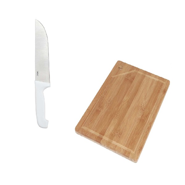 Kit Churrasco Tabua 35x25cm Bamboo E Faca 8 Polegadas Mor