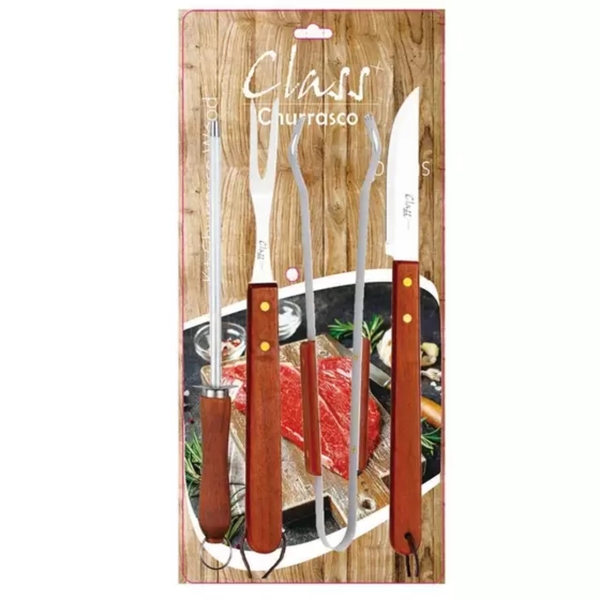 Kit Churrasco Wood 04 Peças Class Home