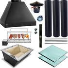 Kit Churrasqueira  Completa Preta 3 Dutos Grill Giratório 053