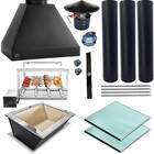 Kit Churrasqueira  Completa Preta 3 Dutos Grill Giratório 067