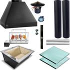 Kit Churrasqueira Completa Preta 2 Dutos Grill Giratório 0564