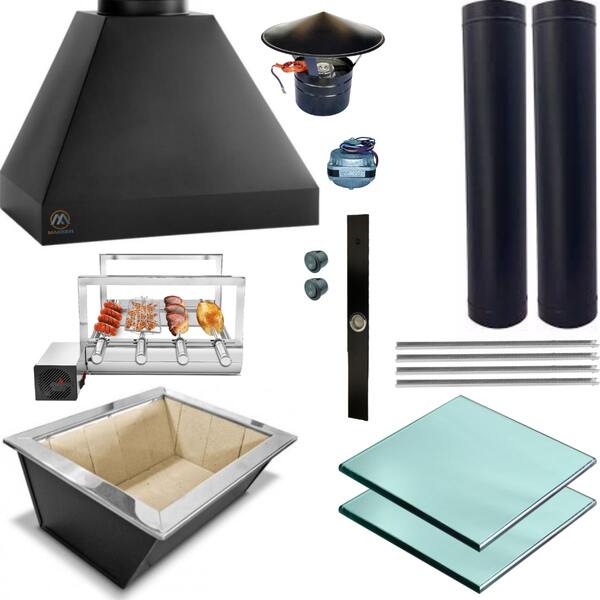 Kit Churrasqueira Completa Preta 2 Dutos Grill Giratório 0564