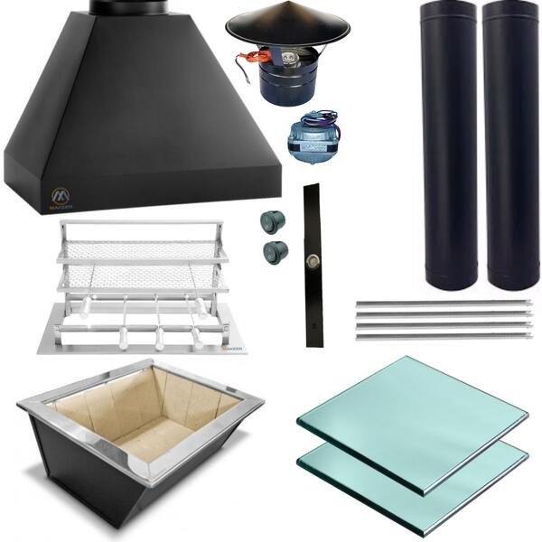 Kit Churrasqueira Completa Preta 2 Dutos Suporte Fundo 0719 P