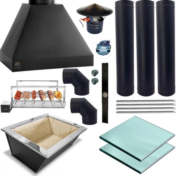 Kit Churrasqueira Completa Preta 3 Dutos 2 Curvas Grill Girat