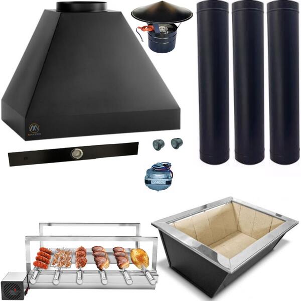 Kit Churrasqueira Completa Preta 3 Dutos Sem Vidro Grill Gira