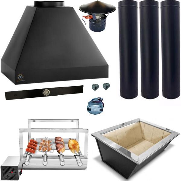 Kit Churrasqueira Completa Preta 3 Dutos Sem Vidro Grill Gira