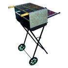 Kit Churrasqueira Retangular Dobrável Rodas Pedra E Grelha Mi