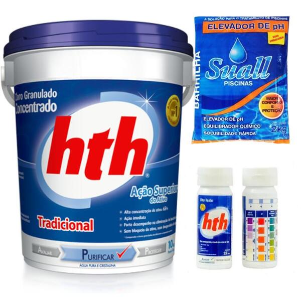 Kit Cloro Tradicional 10kg Fita Teste Hth Barrilha 2kg Suall