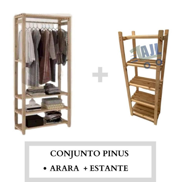 Kit Closet Arara Simples Para Multiuso E Aparador Pinus De Ma
