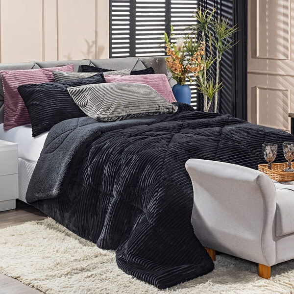 Kit Coberdrom Canelado Boston Queen 03 Peças - Dupla Face Man