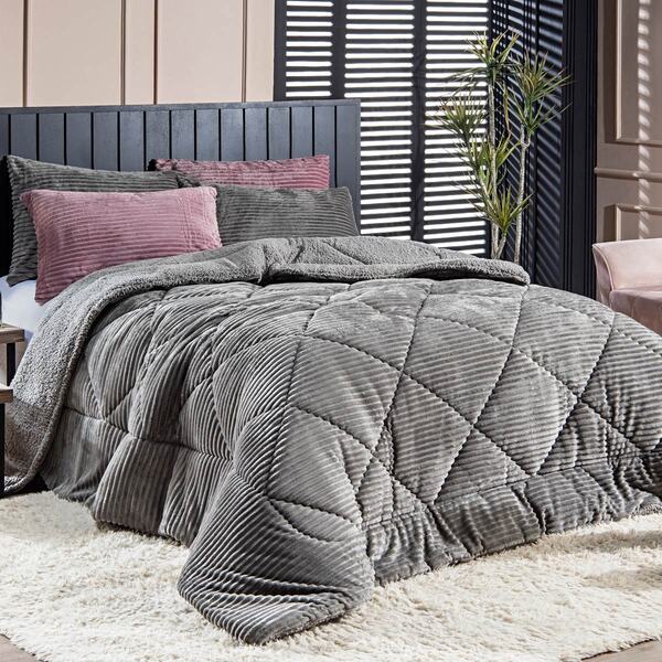 Kit Coberdrom Canelado Boston Queen 03 Peças - Dupla Face Man