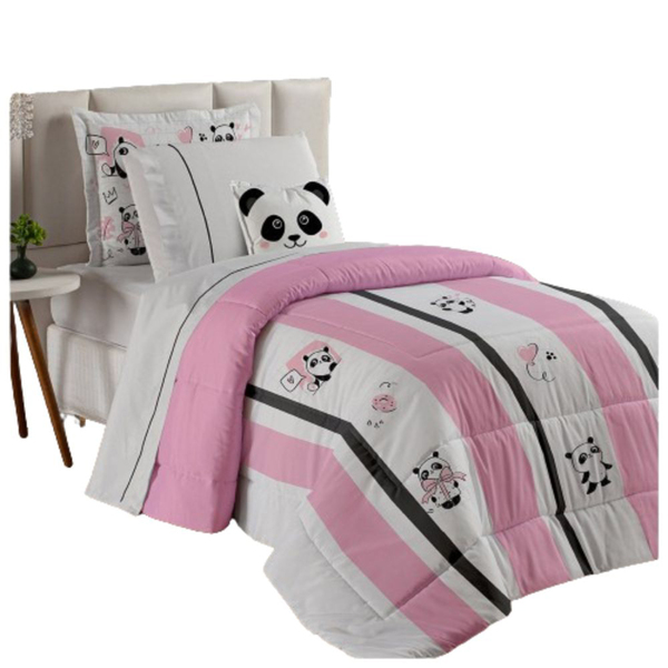 Kit Coberdrom Edredom Phanda Solteiro Dupla Face 4 Peças