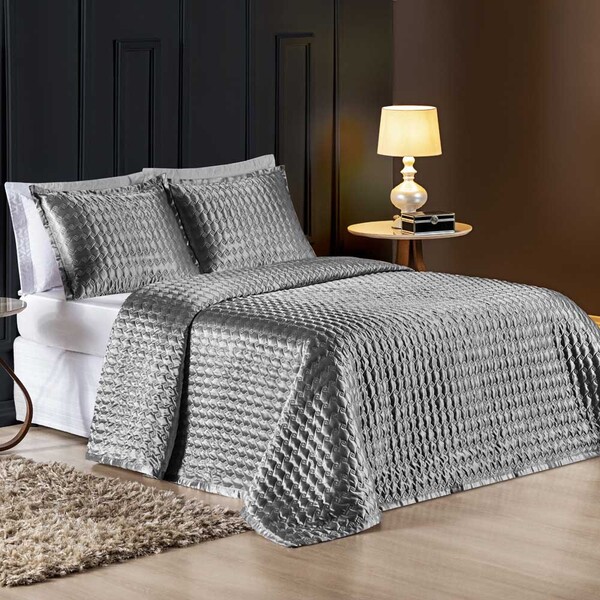 Kit Cobre Leito Brilhante Casal Padrão 03 Peças Cetim Charmou