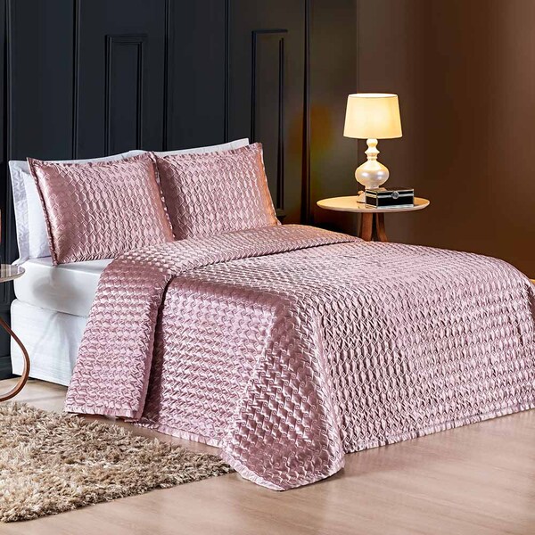 Kit Cobre Leito Brilhante Casal Padrão 03 Peças Cetim Charmou