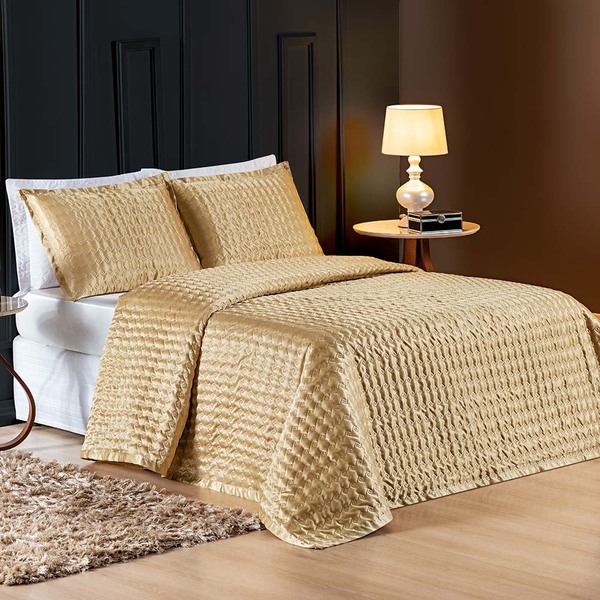 Kit Cobre Leito Brilhante Casal Padrão 03 Peças Cetim Charmou