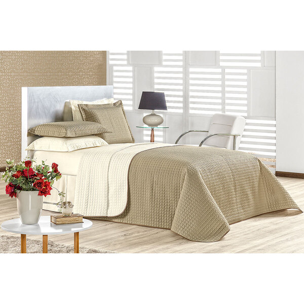 Kit Cobre Leito Cáqui Dupla Face Matelado Antuérpia 3 Peças c