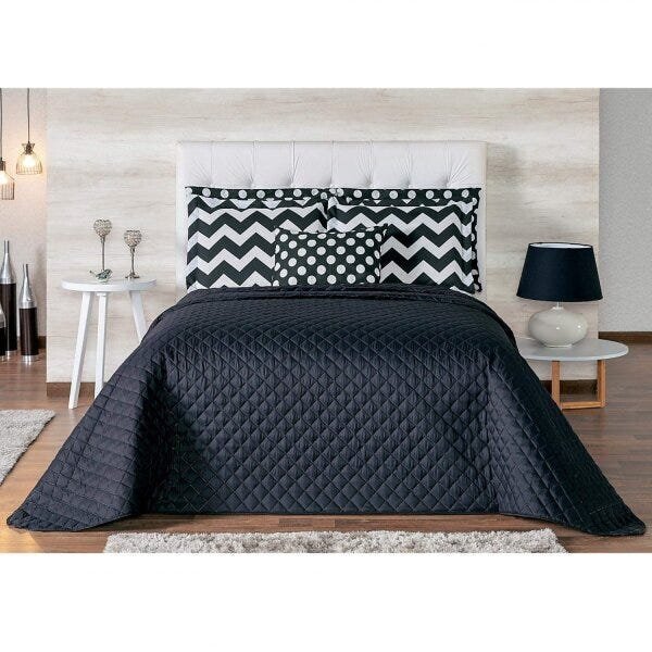 Kit Cobre Leito Casal 6 Peças Tecido Percal Chevron Casaborda