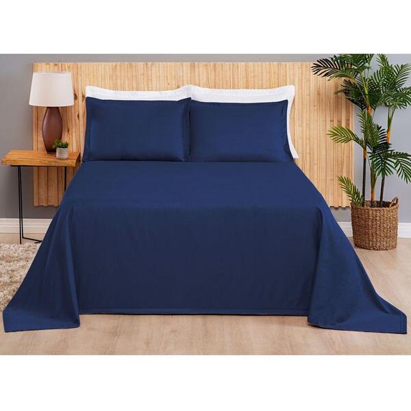 Kit Cobre Leito Casal Antique Tecido Piquet Liso 3 Peças - Az