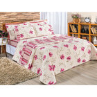 Kit Cobre Leito Casal Dupla Face Floral Palha Percal 180 Fios