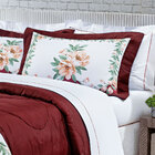 Kit Cobre Leito Casal Estampado Floral Vinho 200 Fios + Jogo