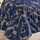 Kit Cobre Leito Casal Padrão Arabesco Azul Dupla Face 04 Peças