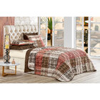 Kit Cobre Leito Casal Padrão Marrom / Xadrez Dupla Face Perca