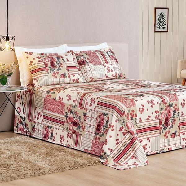 Kit Cobre Leito Casal Padrão Piquet 03 Peças Vermelho