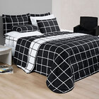 Kit Cobre Leito Casal Padrão Preto Geométrico Micropercal 200