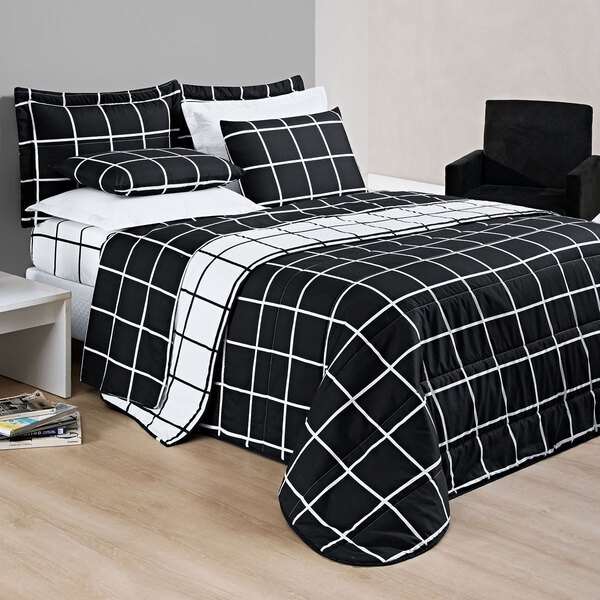 Kit Cobre Leito Casal Preto Micropercal 200 Fios Dupla Face +