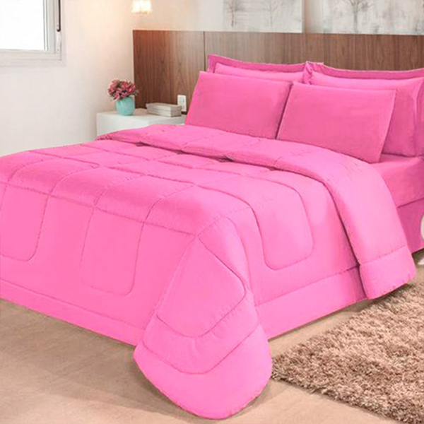 Kit Cobre Leito Casal Queen 6 Pçs Liso C/ Matelado Bordado Co