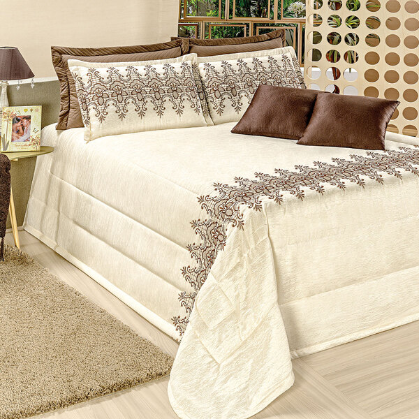 Kit Cobre Leito Casal Queen 7 Peças Palha/tabaco